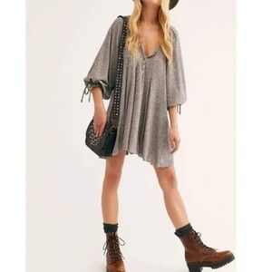 Free People We the Free Sun Tunic Heathered Gray Knit Long Sleeve Size Small